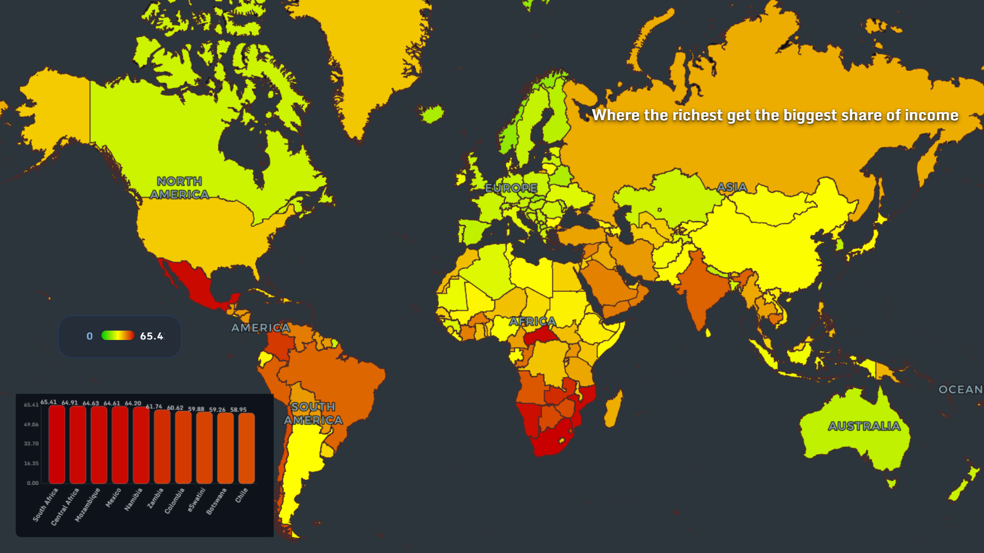 Map showing where the richest get the biggest share of income